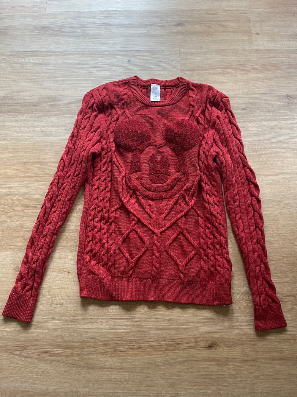 Disney Red Cable-Knit Mickey Crewneck Sweater - Women's